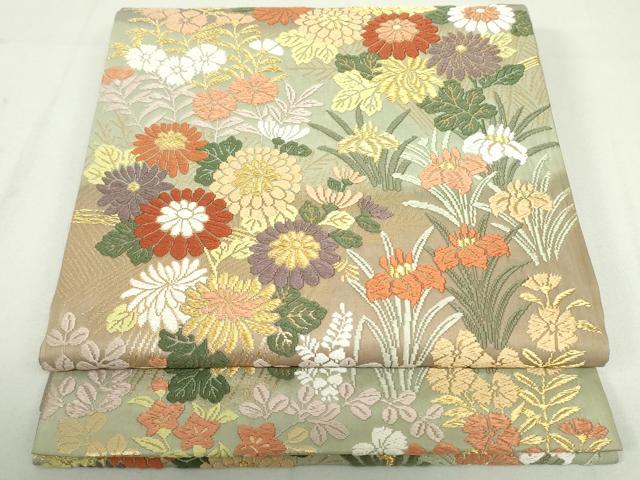 クールな配色にシャンデリアのような柄が素敵 グレー正絹唐織鳳凰文様金銀糸六通袋帯 クールな配色にシャンデリアのような柄が素敵 グレー正絹唐織鳳凰文様