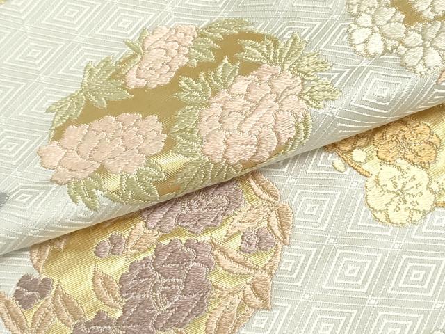 平和屋着物○六通柄袋帯 唐織 入子菱花丸文 金糸 正絹