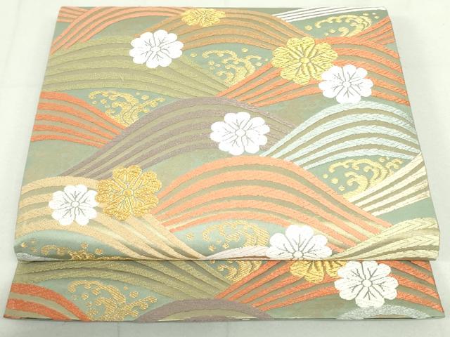 平和屋着物○六通柄袋帯 唐織 唐錦 錦彩浪花文 金糸 正絹