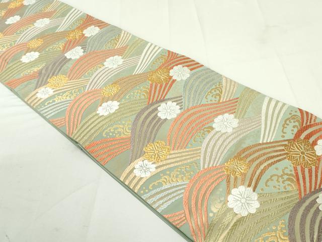平和屋着物○六通柄袋帯 唐織 唐錦 錦彩浪花文 金糸 正絹