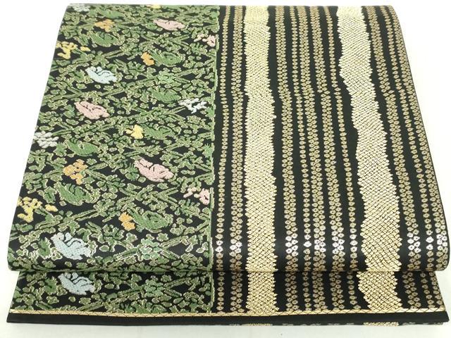 平和屋着物●六通柄袋帯　花菱間道　黒地　金糸　ますいわ屋扱い　正絹　逸品　DAAU6890ob