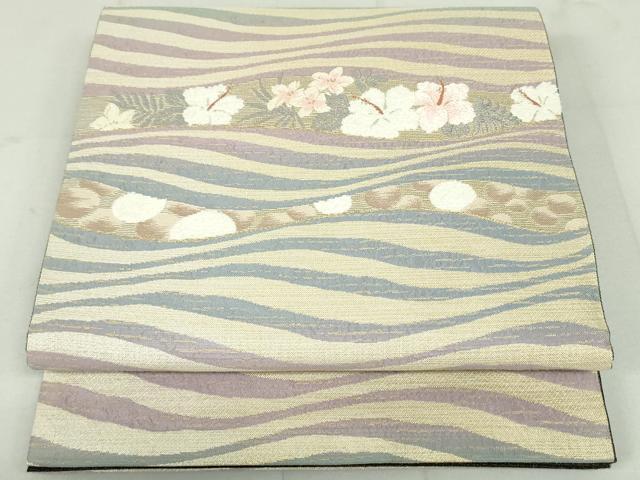 平和屋着物●両面　六通柄袋帯　モール織　よろけ縞花文　金糸　やまと誂製　正絹　逸品　未使用　DAAU6903ob