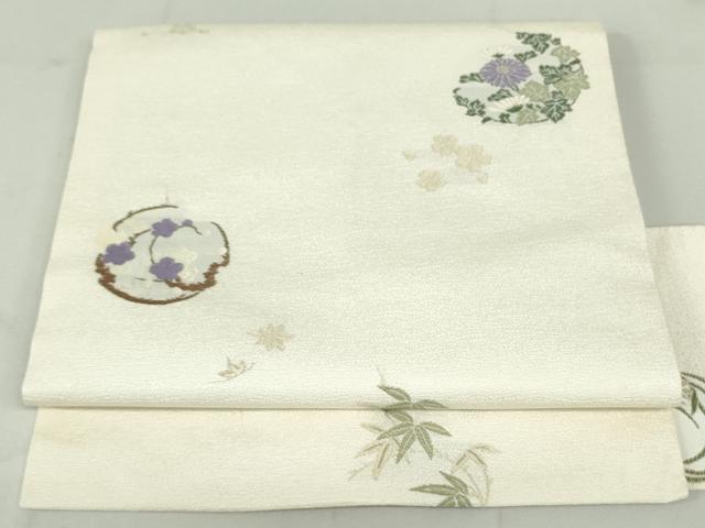 平和屋着物●九寸名古屋帯　唐織　京ロマン　象牙色　金糸　正絹　逸品　DAAU6924ob