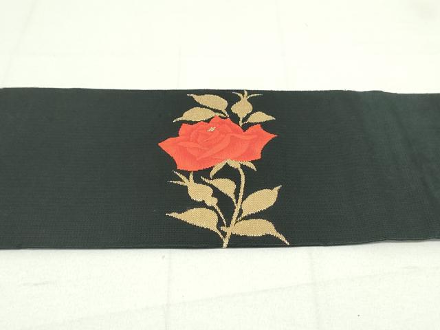 平和屋本店□極上 八寸名古屋帯 薔薇 黒地 金糸 逸品 DZAA5716kh5