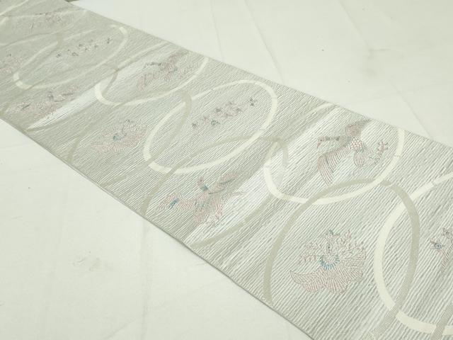 平和屋着物●本場筑前博多織　八寸名古屋帯　鳳凰草花文　銀糸　正絹　逸品　DAAU6934ob_1