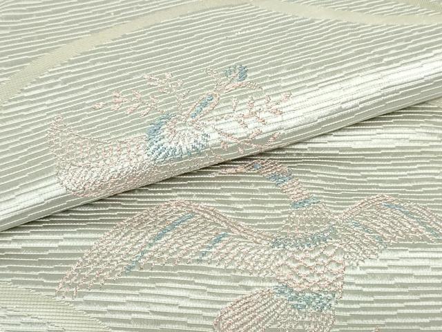 平和屋着物●本場筑前博多織　八寸名古屋帯　鳳凰草花文　銀糸　正絹　逸品　DAAU6934ob_2