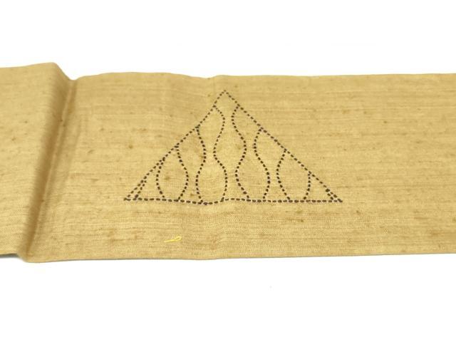 平和屋着物●九寸名古屋帯　作家物　紬地　刺子　幾何学七宝花文　証紙付き　正絹　逸品　DAAU6936ob 平和屋着物○九寸名古屋帯 作家物 紬地 刺子 幾何学七宝
