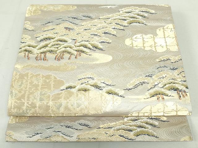 平和屋着物●西陣　服部織物謹製　六通柄袋帯　唐織　雲取り流水松鳥文　金糸　正絹　逸品　未使用　DAAU6940ob
