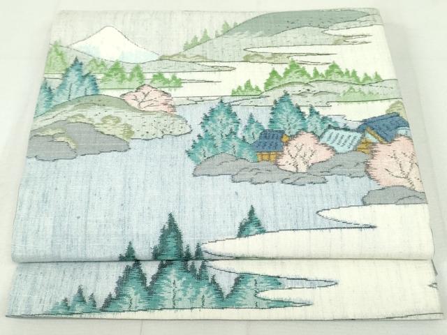 平和屋着物●小千谷紬　六通柄袋帯　風景文　正絹　逸品　未使用　DAAU6952ob