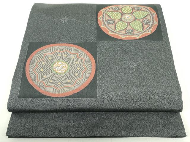 平和屋着物●太鼓柄袋帯　鳳凰抽象花丸文　正絹　逸品　DAAU6973ob