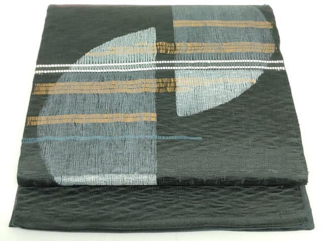 平和屋着物●太鼓柄袋帯　櫛織　抽象文様　黒地　正絹　逸品　DAAU6975ob