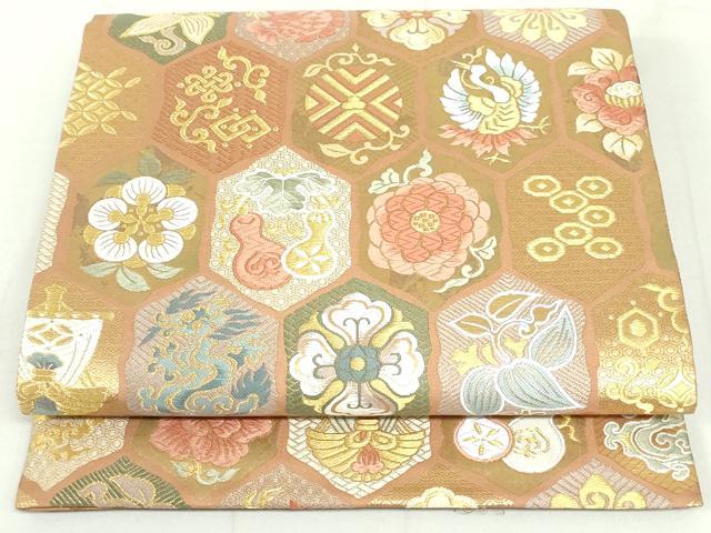 平和屋着物○六通柄袋帯 吉祥文 黒地 金糸 正絹 逸品 CAAU1189yk