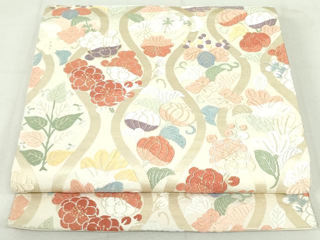 逸品 唐織 能衣唐草文 正絹六通柄袋帯 古典柄 花菱蔓唐花 金糸 訪問着 帯締付 楽天市場】平和屋着物◎六通柄袋帯 唐織 舞蝶花唐草文 黒地 金