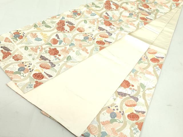 平和屋着物○六通柄袋帯 唐織 立涌草花文 金糸 正絹 逸品