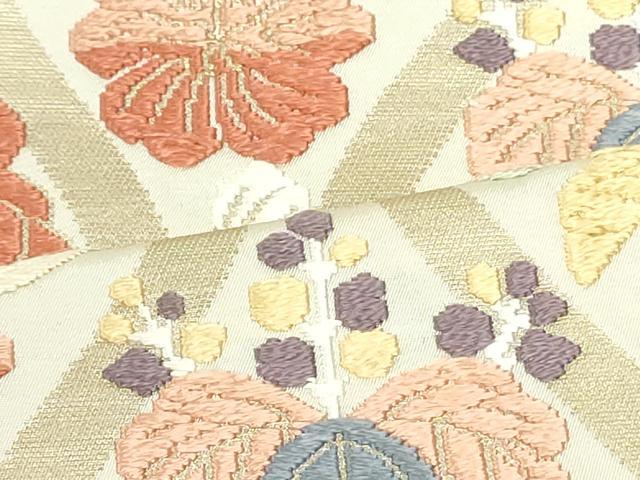 平和屋着物○六通柄袋帯 唐織 立涌草花文 金糸 正絹 逸品