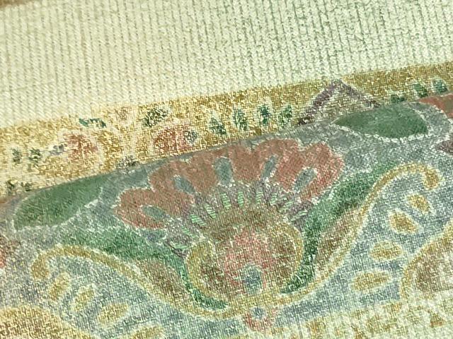 平和屋着物○全通柄袋帯 紬地 更紗花唐草横段文