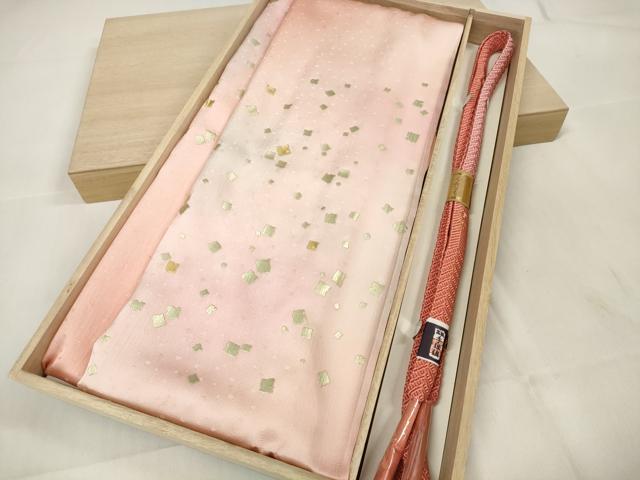 平和屋着物●和装小物　帯締め・帯揚げセット　箔散らし　金彩　手組紐　逸品　未使用　DAAU7974zzz