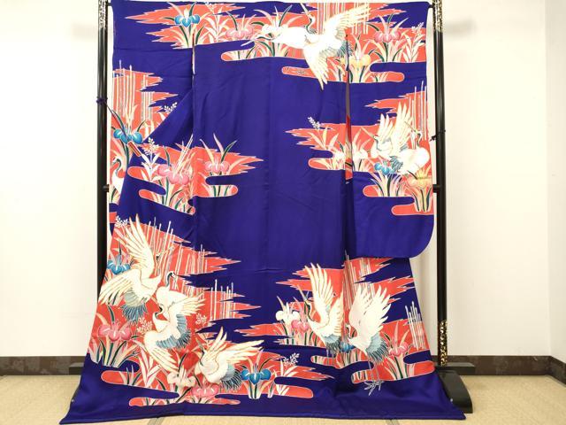 平和屋着物●お引きずり・お引き摺り・引き振袖　和装　結婚式　舞妓　芸妓　芸者　衣装　駒刺繍　飛鶴花文　逸品　DAAU8898zy