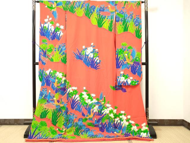 平和屋着物●お引きずり・お引き摺り・引き振袖　和装　結婚式　舞妓　芸妓　芸者　衣装　駒刺繍　花鳥文　金彩　逸品　DAAU8899zy