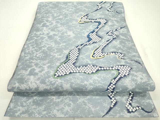 平和屋着物●両面　六通柄袋帯　唐織　天然灰汁発酵建藍染　流水文　正絹　逸品　DAAU9116fe