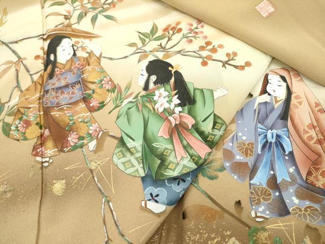 平和屋着物●訪問着　作家物　手描き　人物文　暈し染　金彩　ロング丈　正絹　逸品　DAAU9653fe