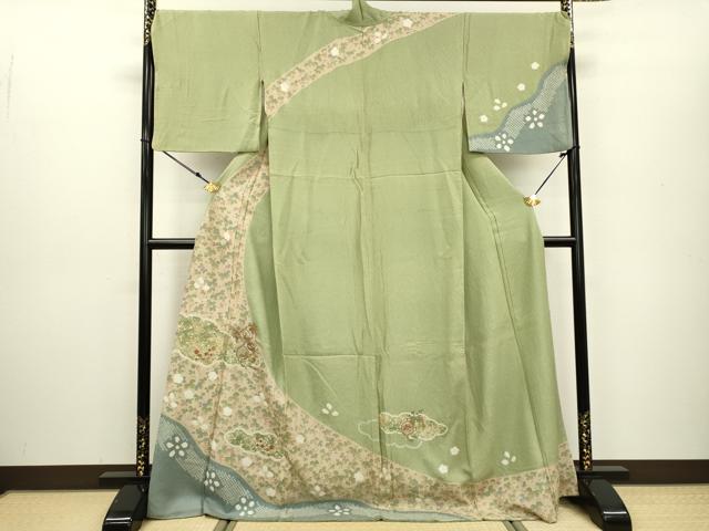 平和屋着物▼訪問着　駒刺繍　絞り　天井宝尽くし文　金糸　ロング丈　正絹　逸品　DAAU9662fe