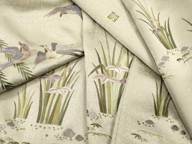 平和屋着物●京刺繍作家　合田峰太郎　訪問着　総刺繍　飛鳥花文　金糸　正絹　逸品　未使用　DAAU9809fe