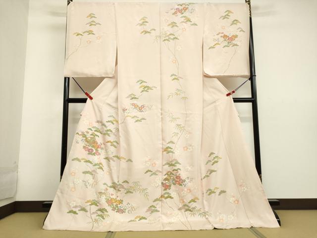 平和屋着物●訪問着　駒刺繍　風景花松文　金彩　仮絵羽　正絹　逸品　未使用　DAAV1055tw