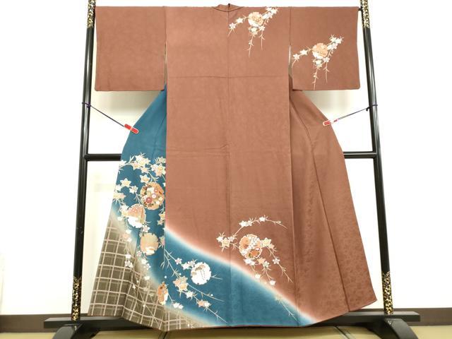 平和屋着物●訪問着　雪輪御所車草花文　暈し染め　金彩　正絹　逸品　DAAV1070tw