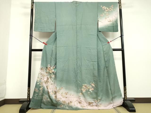 平和屋着物●訪問着　刺繍　流水地紙枝花文　暈し染め　金銀彩　正絹　逸品　未使用　DAAV1119tw