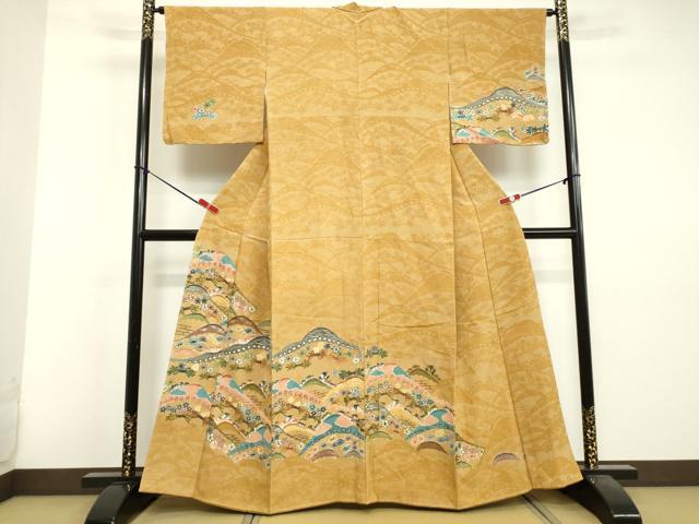 平和屋着物●訪問着　型染め　風景山文　正絹　逸品　未使用　DAAV1172tw