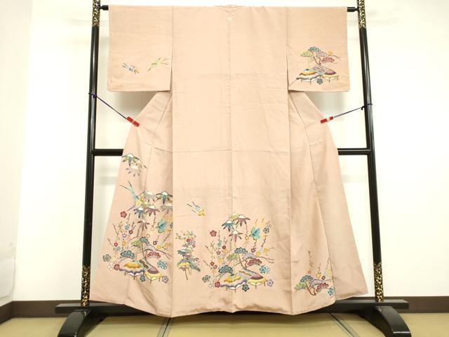 平和屋着物●訪問着　型染め　風景飛鳥文　松竹梅　正絹　逸品　DAAV1174tw