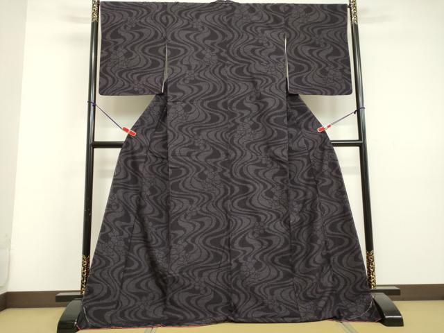 平和屋着物○結城玉紬 80亀甲 結織苑 流水舞花文 やまと