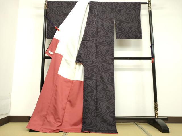 平和屋着物●結城玉紬　80亀甲　結織苑　流水舞花文　やまと誂製　証紙付き　ロング丈　正絹　逸品　未使用　DAAV1183tw 平和屋着物○結城玉紬 80亀甲 結織苑 流水舞花文 やまと