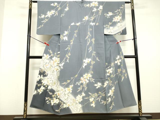 平和屋着物●訪問着　流水枝桜文　暈し染め　さが美扱い　正絹　逸品　未使用　DAAV1187tw