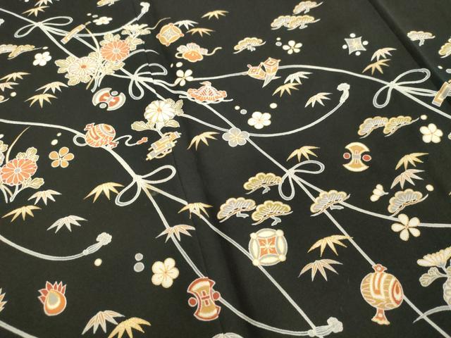 平和屋着物○訪問着 作家物 宝尽くし草花文 黒地 金彩 正絹 逸品