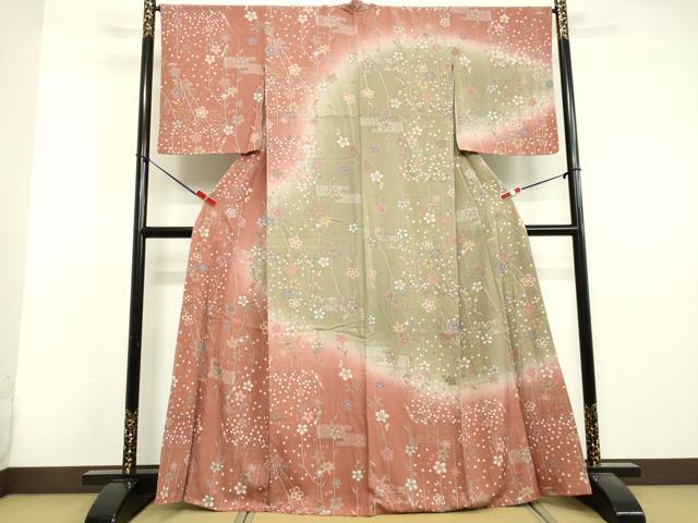 平和屋着物○結城紬 160亀甲 菱草花文 正絹 逸品 CABA9609gh