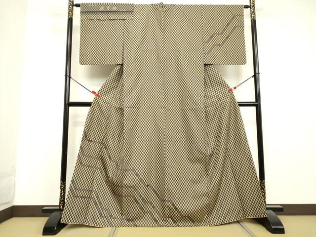 平和屋着物●訪問着　お召地　名物裂　織百趣　変わり市松文様　反端付き　正絹　逸品　DAAV1293tw