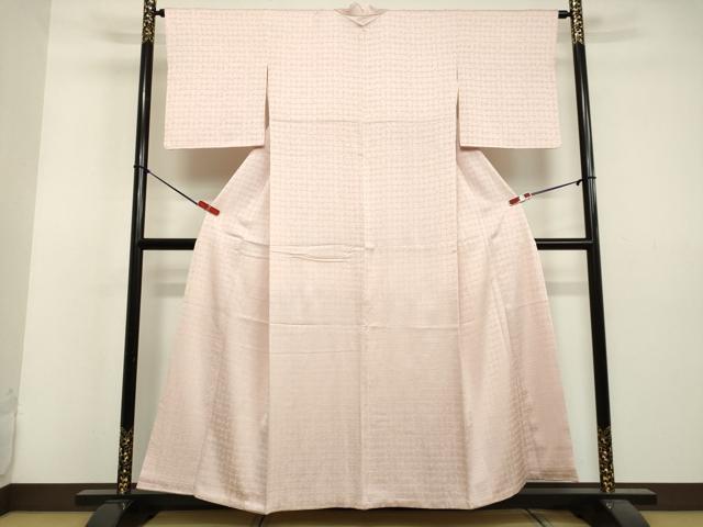 平和屋着物○上質な色無地 市松地紋 薄桜色 正絹 逸品 DAAV1335tw