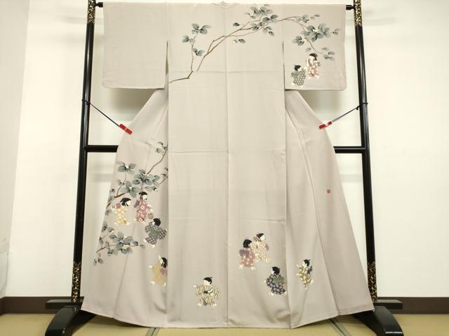 平和屋着物○十日町友禅作家 関口遼一 色留訪問着 童子 正絹 逸品