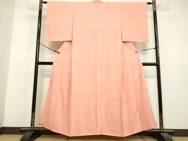 平和屋着物○上質な色無地 扇面草花地紋 珊瑚色 正絹 逸品 DAAV1352tw