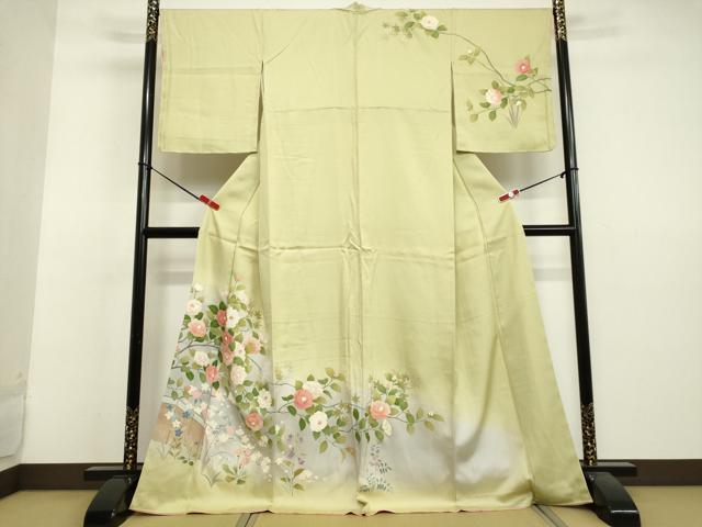 平和屋着物●訪問着　刺繍　枝花文　暈し染め　金彩　正絹　逸品　未使用　DAAV1374tw