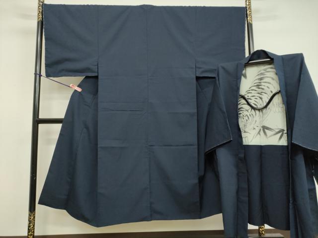 平和屋着物●男性　紬　アンサンブル　留紺色　正絹　逸品　DAAV1389tw