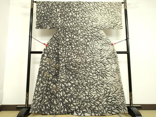 平和屋着物●東京友禅　田中種水　訪問着　幾何学文様　たたき染め　金糸　正絹　逸品　DAAV1401tw