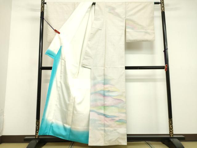 平和屋着物○本場大島紬 訪問着 作家物 手描き 白大島 風景文 正絹