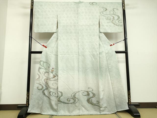 平和屋着物●訪問着　総絞り　刺繍　流水草花文　金彩　正絹　逸品　DAAV1426tw