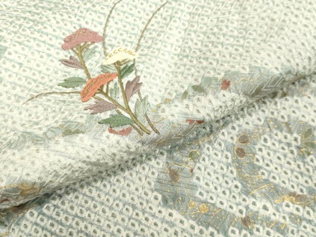 ［4358］訪問着 草花流水文様 金彩 絞り 刺繍 正絹 着物 袷 4358］訪問着 草花流水文様 金彩 絞り 刺繍 正絹 着物 袷