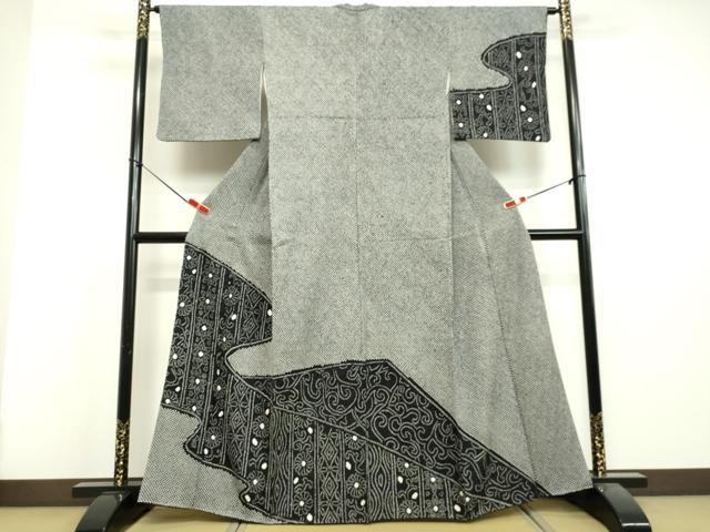 平和屋着物●訪問着　総絞り　花唐草文　黒地　正絹　逸品　DAAV1446tw