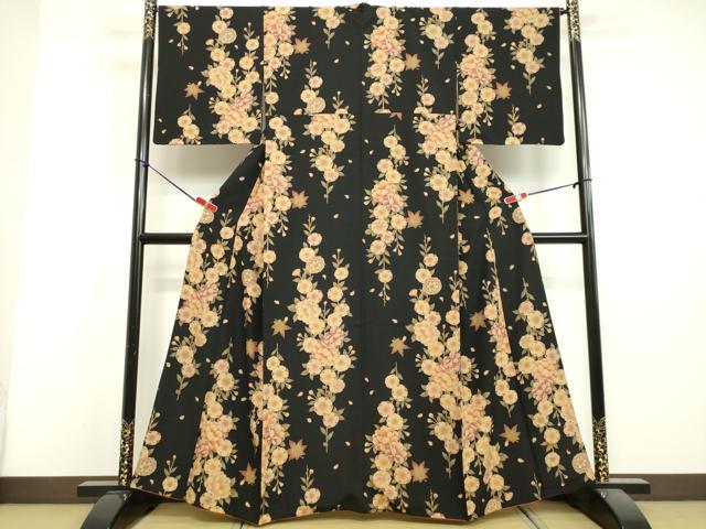 平和屋着物○上質な小紋 草花文 黒地 金彩 正絹 逸品 DAAV1447tw