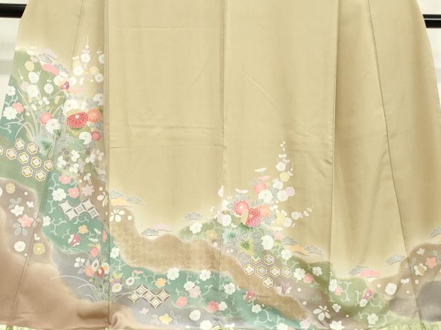 平和屋着物○訪問着 亀甲と菊 暈し染め 金彩 ロング丈 正絹